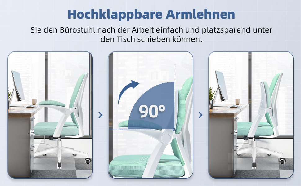 Офісне крісло Hinode з підйомними підлокітниками та функцією гойдання, 360° обертання, регульована висота, ергономічне крісло для дому та офісу з дихаючою сіткою, до 150 кг (Блакитно-зелений, Стиль 1)