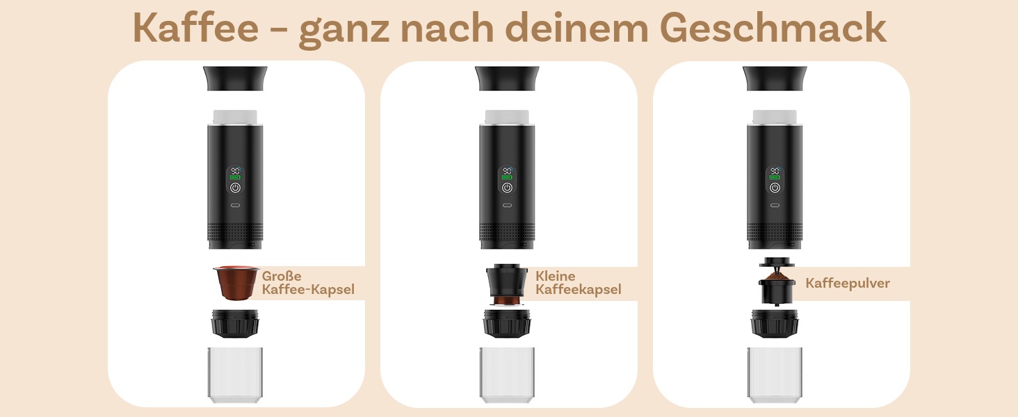 Портативна кавомашина MMOBIEL: електрична еспресо-машина з підігрівом, USB-C, для кави в зернах та капсул – ідеальна для подорожей, кемпінгу, дому, офісу, авто (чорний)