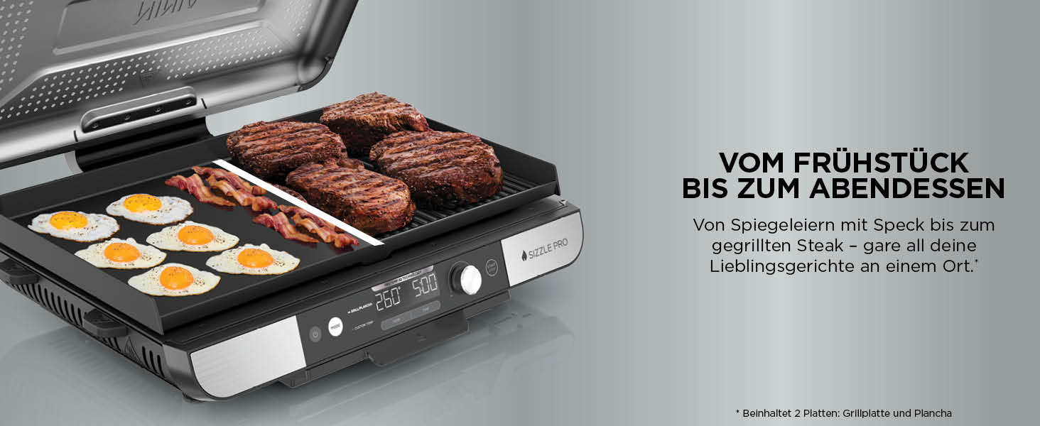 Ninja Sizzle Pro XL: гриль та плоча для дому з антипригарним покриттям, збірний, з піддоном для жиру та рецептами, срібно-чорний, GX101EU XL