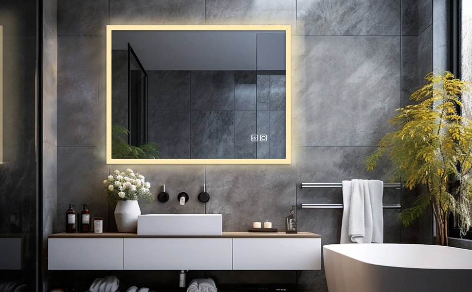 Дзеркало для ванної кімнати LISA LED 80x60 см з підсвічуванням, сенсорне регулювання, 3 кольори світла, антизапарювання