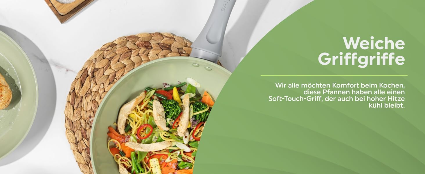 Сковорода-гриль SALTER Earth Grill 28 см з виливом, квадратна, для стейків, сумісна з індукцією, без PFAS/PFOA, алюміній з титановою основою, керамічне покриття, легко миється, з бакелітовою ручкою, зелена