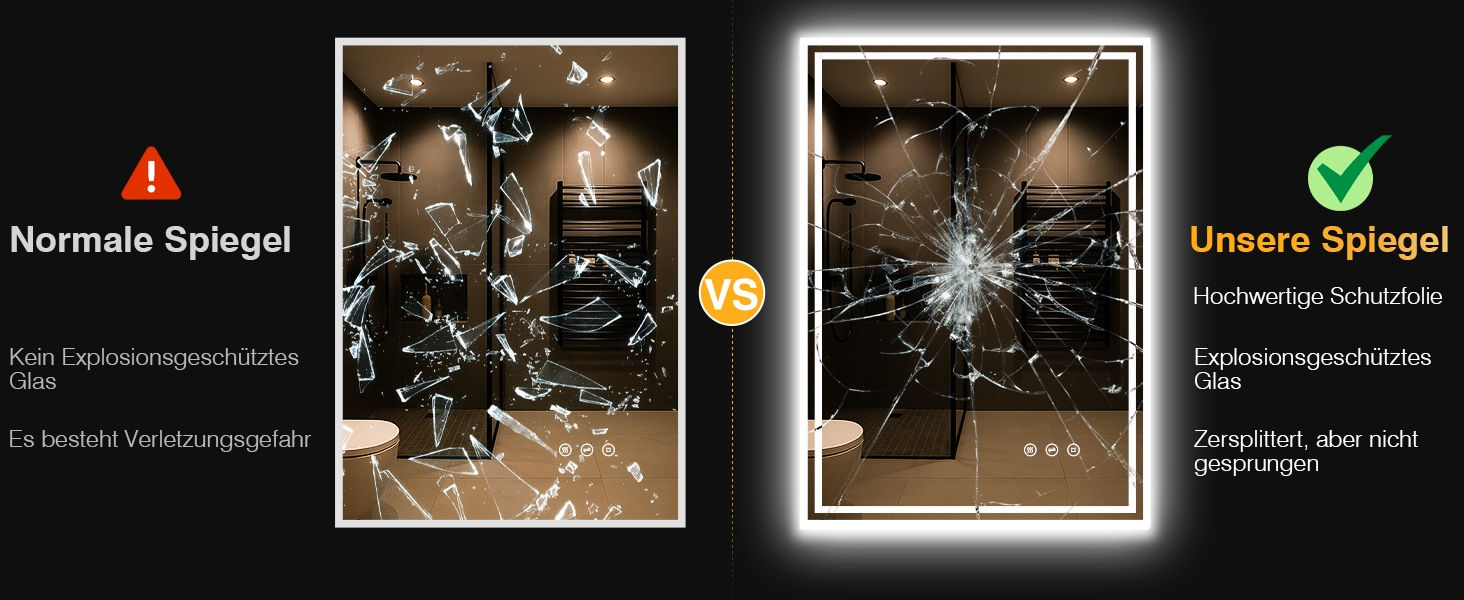 LED дзеркало для ванної кімнати з підсвічуванням 50x70 см, 3 кольори світла, регулювання яскравості, проти запотівання, сенсорне/кнопкове керування