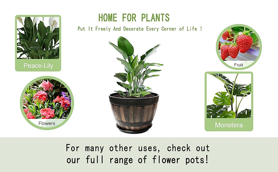 Набір горщиків для квітів Plant Planters: 4 шт., 23 см, пластик, з дренажем, для дому та саду