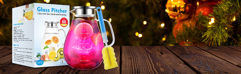 Скляна карафа Veccom 2.4L з кришкою, термостійкий глечик з боросилікатного скла для води, холодного чаю, соку