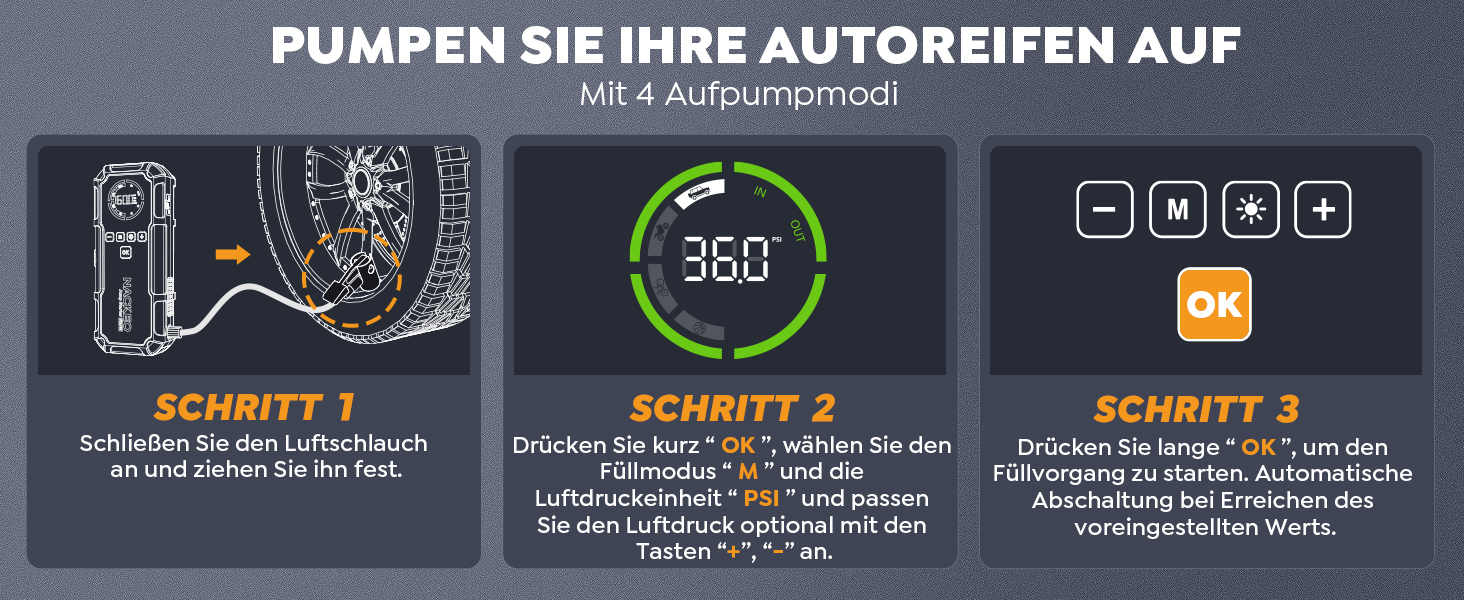 Powerbank Starthilfe 8000A з компресором 160PSI, 12V для авто, 20000mAh, LED-ліхтар, LCD-дисплей, сріблястий