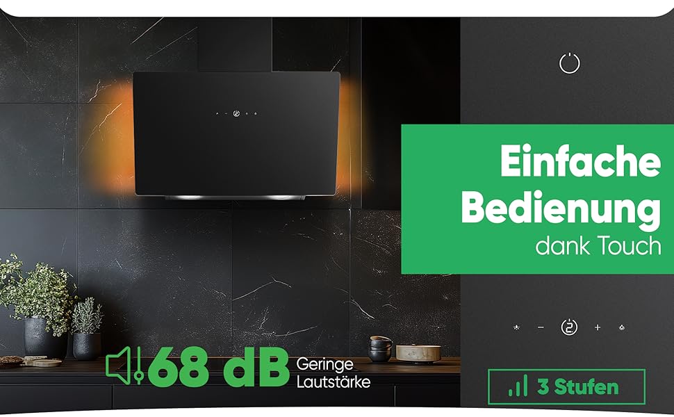 Витяжка кухонна Bomann DU 7611 G 60 см, чорна матова, режим рециркуляції та відведення, з кольоровим підсвічуванням, тихопрацююча