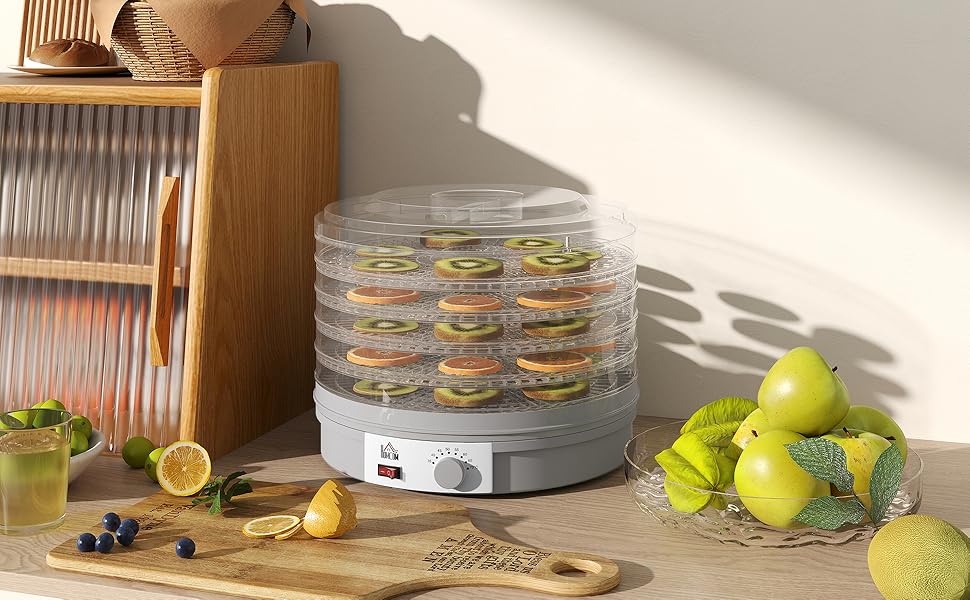 Сушарка для продуктів HOMCOM 245W, 5 лотків, 35-70°C, для фруктів, овочів, м'яса, квітів, без BPA