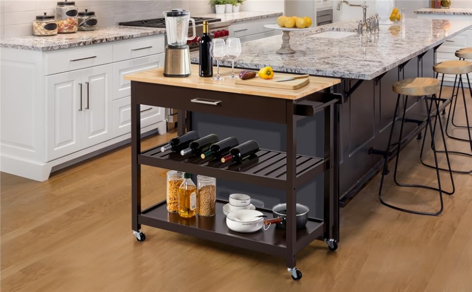 Сервізний візок Yaheetech з шухлядою, кухонний візок з 2 полицями, на коліщатках, 51 x 101,5 x 92 см, білий (Espresso)