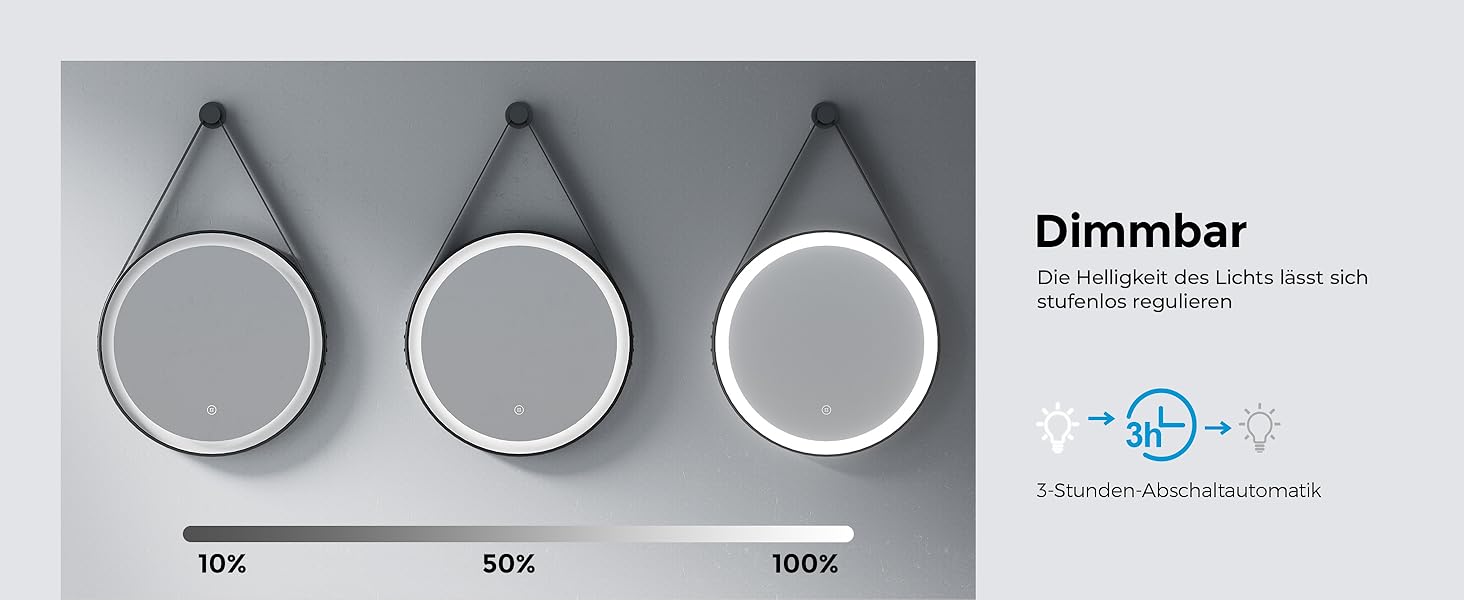 Круглий дзеркало для ванної кімнати з підсвічуванням 60см, LED дзеркало з регулюванням яскравості, сенсорне керування, чорна рама, знімна стрічка, 6500K (холодне світло)