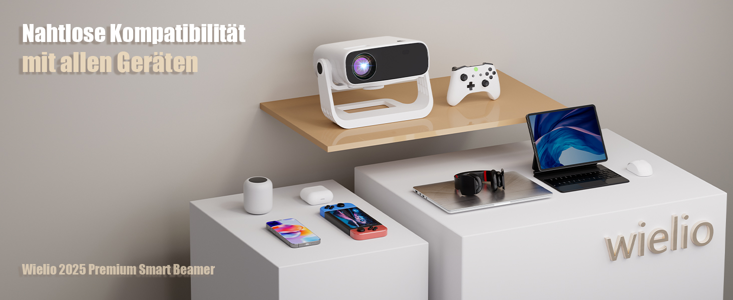 Розумний проєктор Beamer 4K Full HD 1080P, 25000 люмен, Android 11, WiFi 6, BT 5.2, обертовий штатив, для домашнього кінотеатру, сумісний з iOS/Android/Laptops, чорний