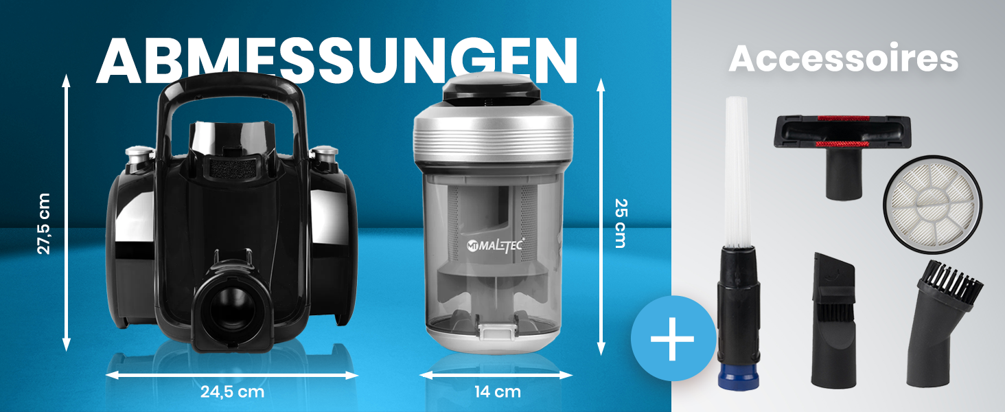 Пилосос MalTec 2 л Циклонний пилосос з фільтрами HEPA без мішка з набором насадок Підлоговий пилосос 4000 Вт 12 в 1