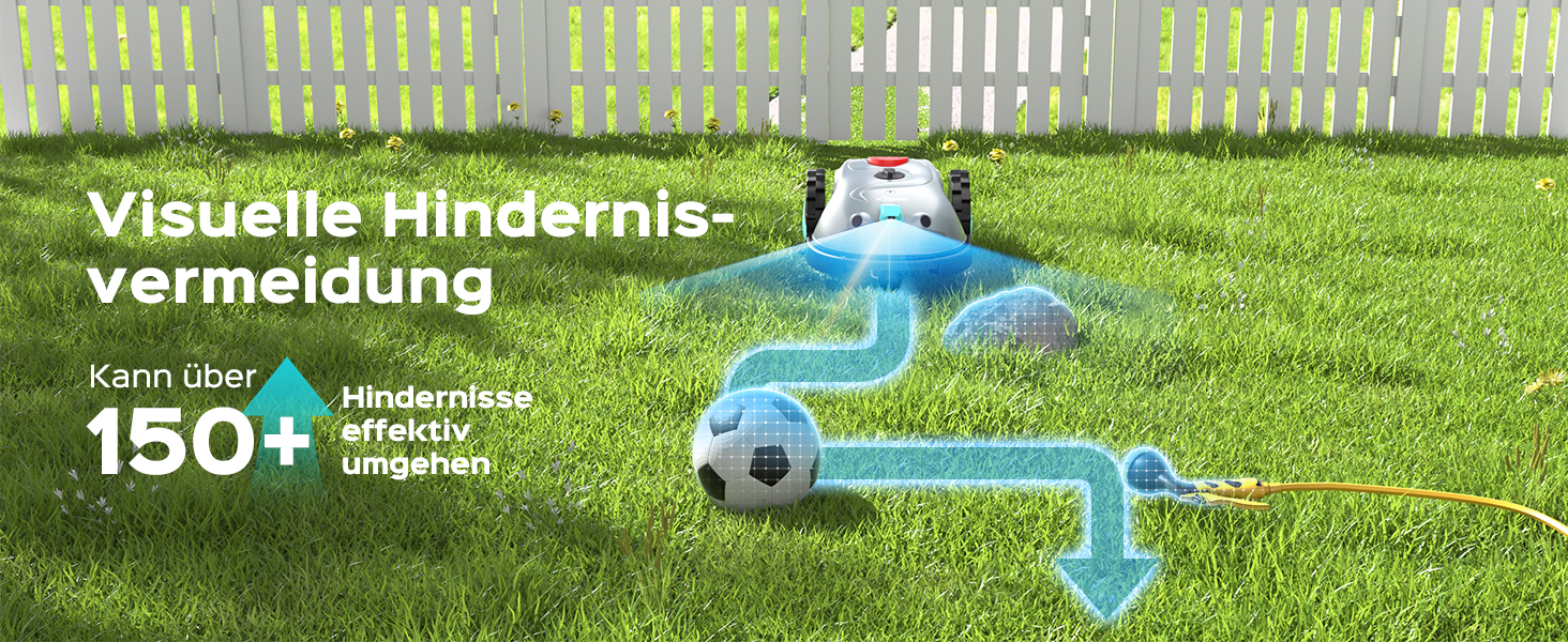 Робот-газонокосачка V100 без обмеженого кабелю з камерою, уникнення перешкод, навігація Vision, акумулятор 4 Ah, 150㎡, запасні леза, спіральне косіння (світло-сірий)