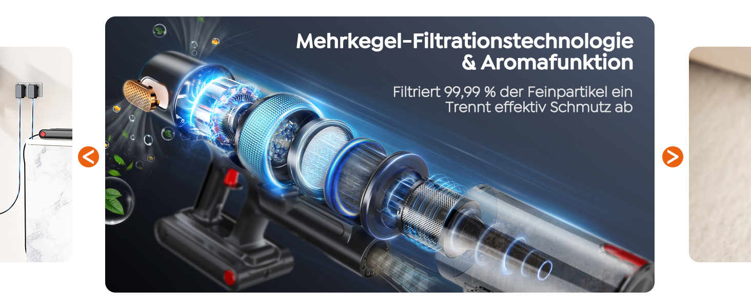 Бездротовий акумуляторний пилосос 50KPA/600W з подовжуваним шлангом 1м, стійка підставка, автоматичний режим, насадка проти ковтунів, багаторівнева фільтрація для килимів/твердих поверхонь/автомобіля