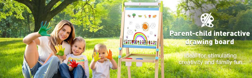 Дерев'яна іграшкова дошка Kinder: двостороння мольберт-дошка з аксесуарами для малювання, для дітей 3-12 років