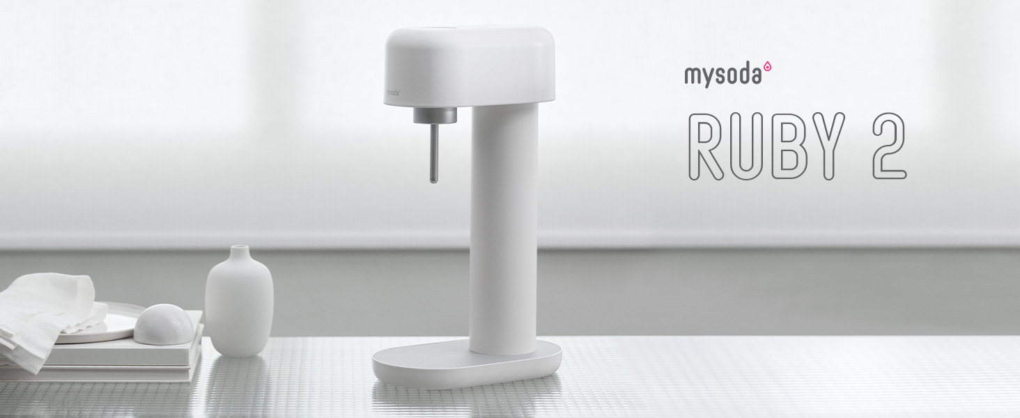 Сифон для газування води Mysoda Ruby 2 з алюмінієвим корпусом та пляшкою 1 л, біло-сріблястий (без циліндра CO2)