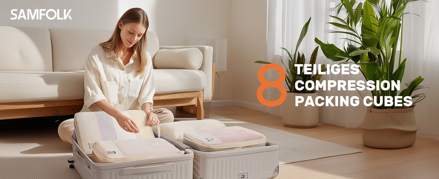 Набір компресійних органайзерів для подорожей та валіз 8 предметів, сумки-пакувальники для одягу в рюкзак, лимонно-жовті