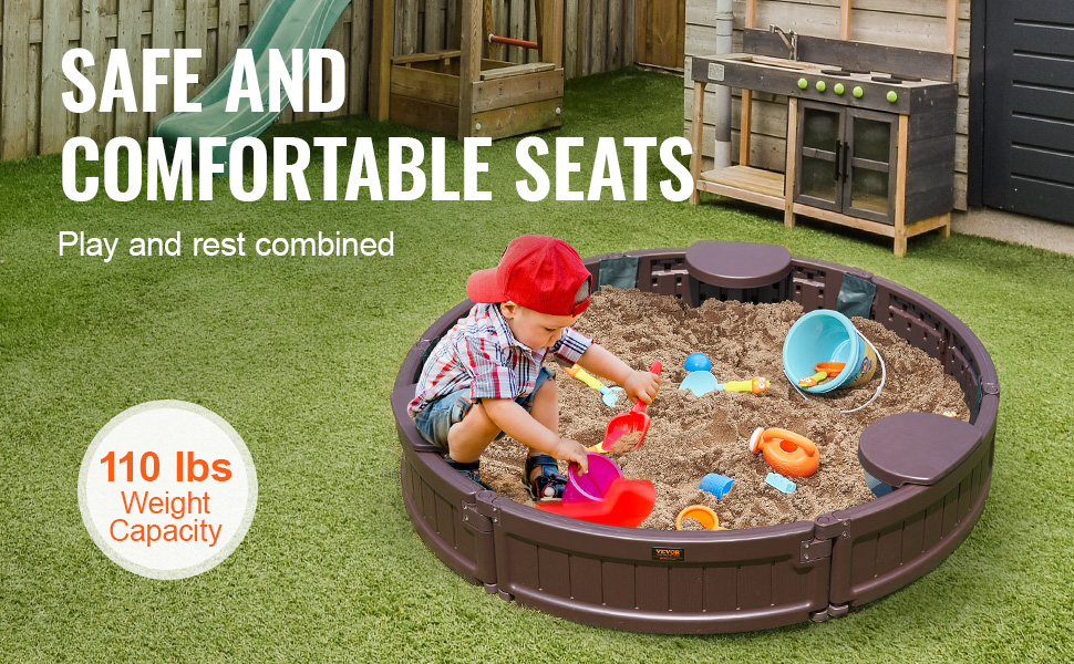 Дерев'яний пісочниця VEVOR з кришкою, восьмигранна пісочниця з 4 місцями для сидіння та підстилкою, пісочниця для дітей у сад, подарунок для хлопчиків та дівчаток віком 3-12 років (пластик, кругла)