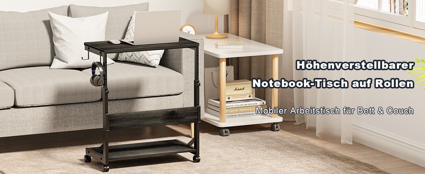 Регульований стійка для комп'ютера Tower, чорний, 64 x 34 x 59-84.5 см, з ATX корпусом та місцем для зберігання