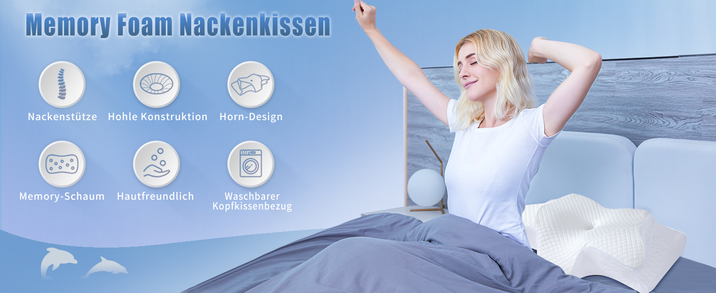 Подушка для шиї Saheyer з піною з пам'яті, ортопедична, для тих, хто спить на боці, покращує якість сну, 70 x 40 x 15/12 см, з чохлом, білий+карбоново-сірий