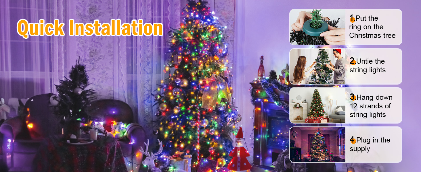 Світлова гірлянда-кільце Auriostar для ялинки 2.5м, 300 LED, 12 ниток, 8 режимів роботи з таймером, для ялинок 150-250 см, багатоколірна