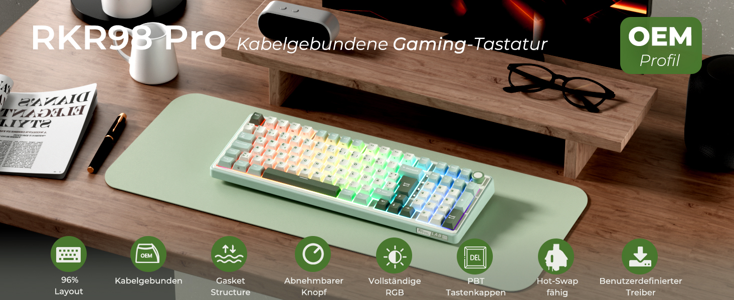 Механічна клавіатура Royal Kludge R98 Pro: 96% Gasket, RGB, NumPad, PBT, Hot-Swap, Creamy Switches (Beige/Cyan)