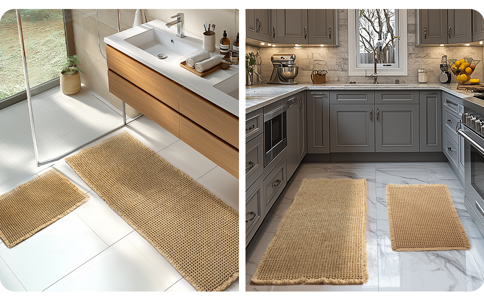 Набір килимків для ванної кімнати, антиковзні килимки, килимок для ванної, набір 2 шт, бохо килимок для ванної, пральний душ-килимок для вітальні, спальні, ванної кімнати, декор для ванної, 51 x 60 см + 41 x 61 см, коричневий та білий (коричневий)