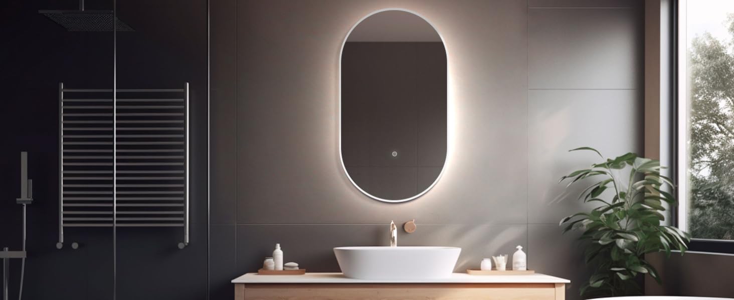 Дзеркало для ванної кімнати HOKO круглої форми 80 см з підсвічуванням, антизапарюванням, рамкою, сенсорним вимикачем, функцією пам'яті та регулюванням кольору світла (2700-6500K) - тепле, холодне, нейтральне світло (75 x 45 см, золотий овал)