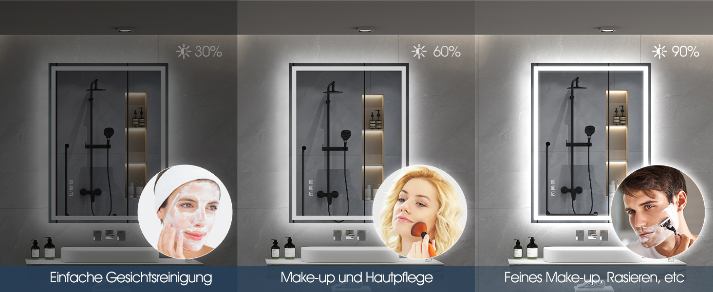 Дзеркало для ванної кімнати S'bagno з підсвічуванням Bluetooth 100x70 см, LED, антизапар, регулювання кольору, IP44