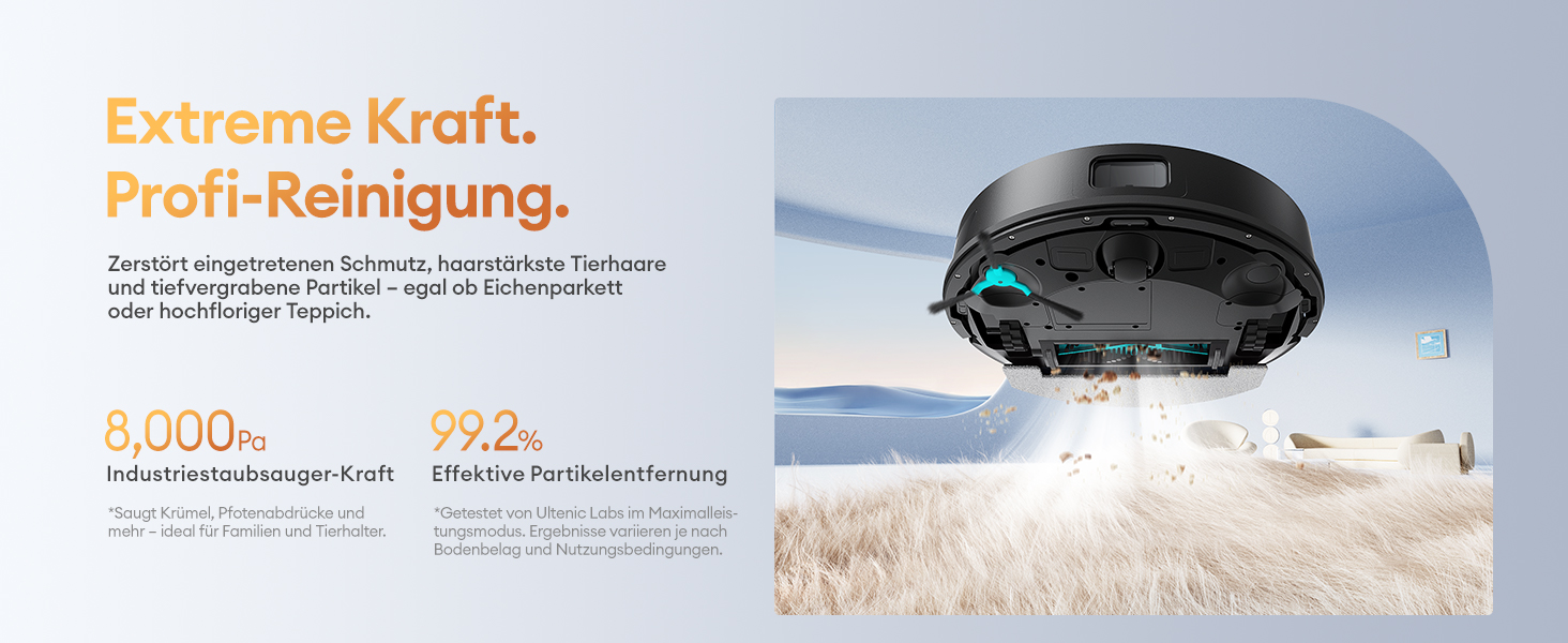 Робот-пилосос Ultenic T20 Pro з функцією миття, 8000 Па, док-станція 3,5 л, для шерсті тварин та килимових покриттів, AI-лазерне уникнення перешкод, керування через додаток