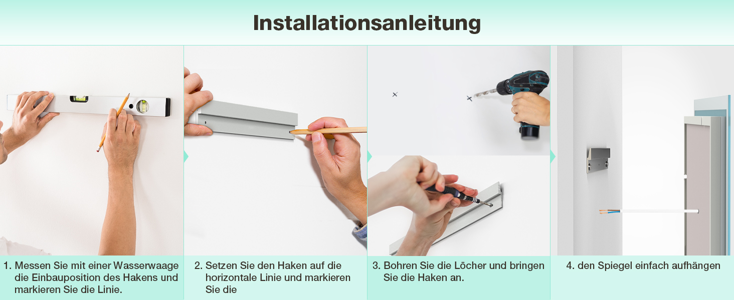 Дзеркало для ванної кімнати GIMBELEN з підсвічуванням LED, антизапар, 2 кольори світла (3000K/6500K), функція пам'яті, прямокутна форма, 50 x 70 см