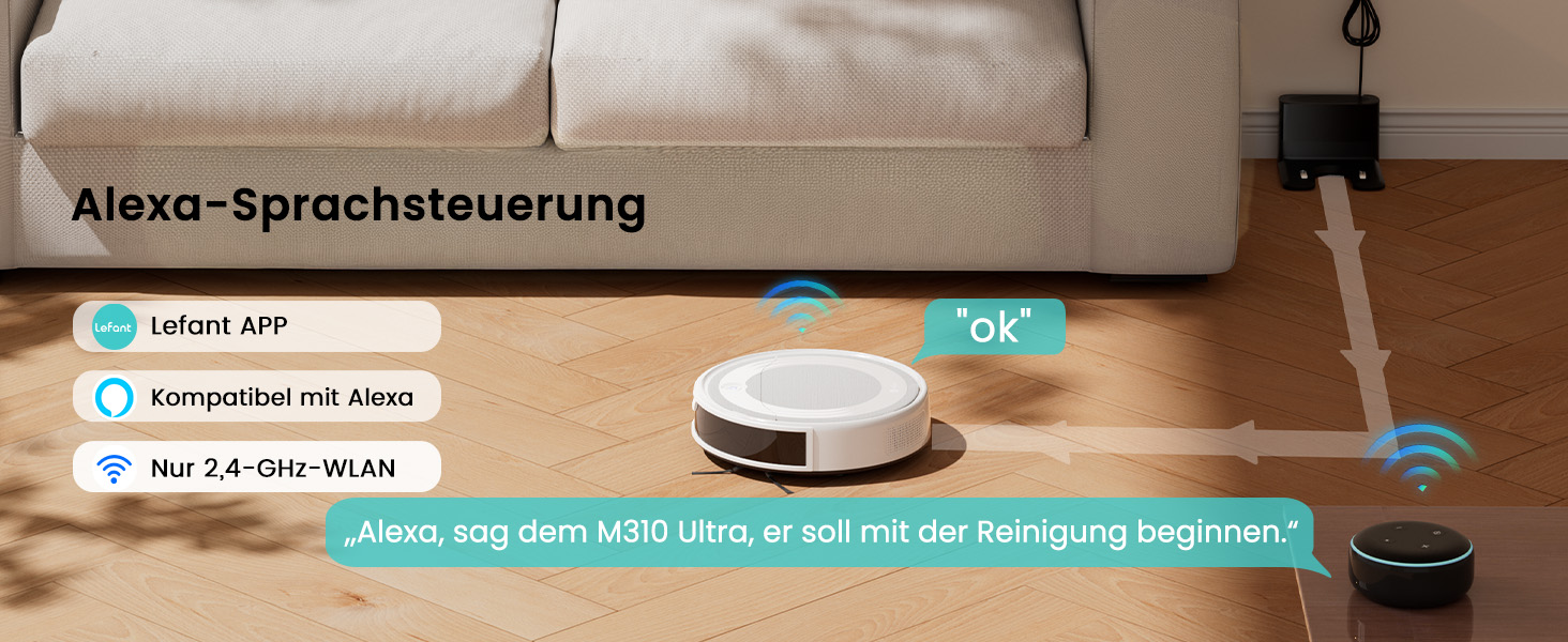 Робот-пилосос LEFANT M310 Ultra: потужність 6000Pa, функція миття, лазерна навігація ToF, уникнення перешкод, керування через додаток та Alexa, захист від заплутування шерсті тварин, для килимів, білий