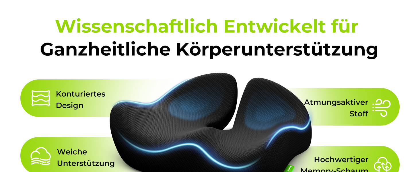 Ортопедична подушка для сидіння AUVON Kontur: для спини, куприка, ішіасу. Ергономічна подушка для офісу, авто, дому. З піною з пам'яті високої щільності.