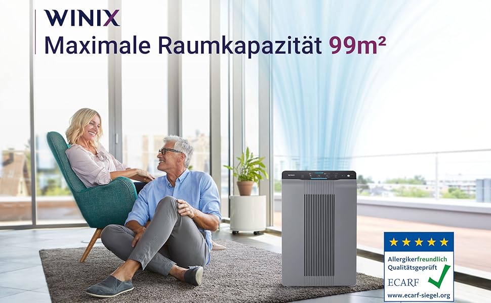 Очищувач повітря Winix 5300-2 з технологією PlasmaWave для алергіків та курців, CADR 390м³/год, до 99м², датчик якості повітря, нічний режим, чорний