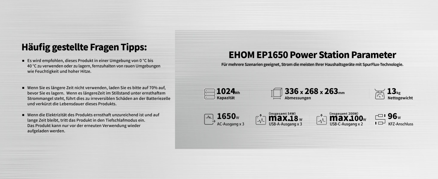 EHOM Портативна електростанція EP1650, 1024Wh, сонячний генератор LiFePO4, 3 * 1650W (пікова 2700W), 2 * 100W USB-C, 400W сонячна зарядка, тиха, резервне живлення для дому, подорожей, кемпінгу та саду