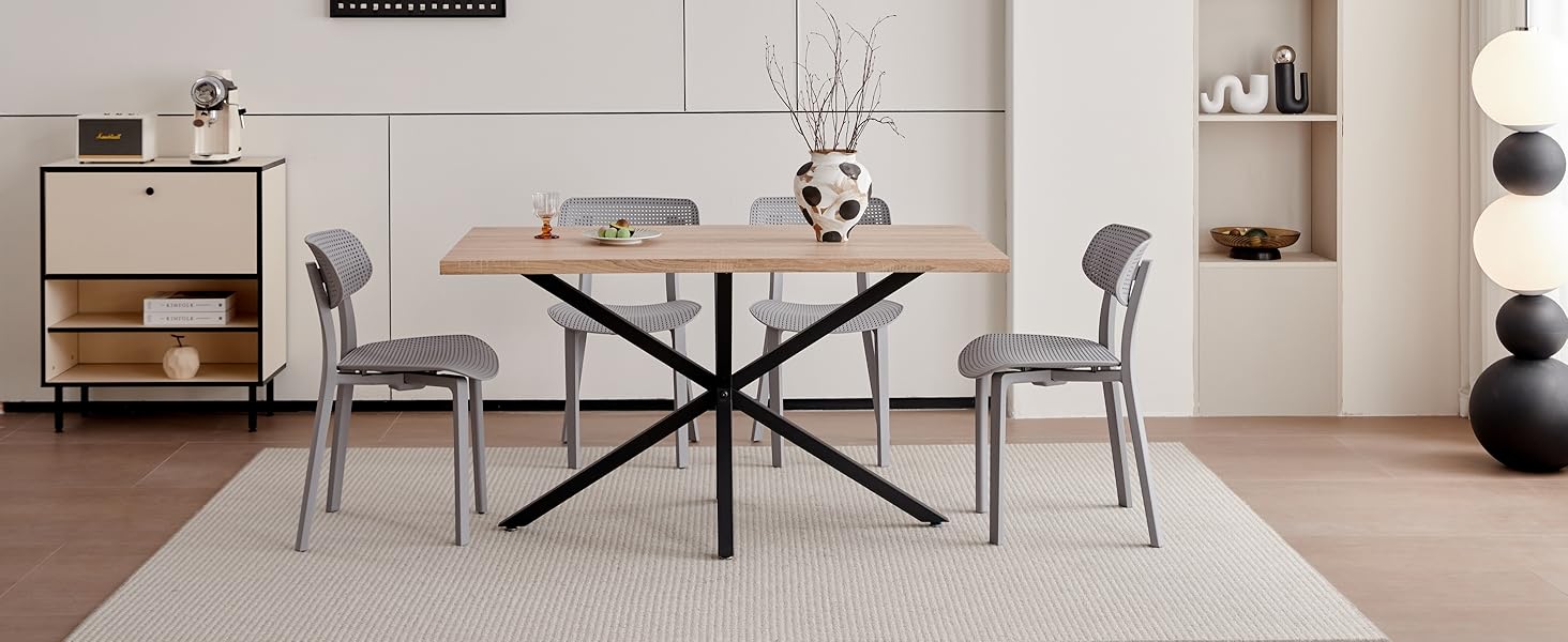 Сучасний прямокутний стіл з МДФ-плитою та чорними металевими ніжками, для вітальні або кухні, 140x78x77 см, темний дуб, структура темного дуба