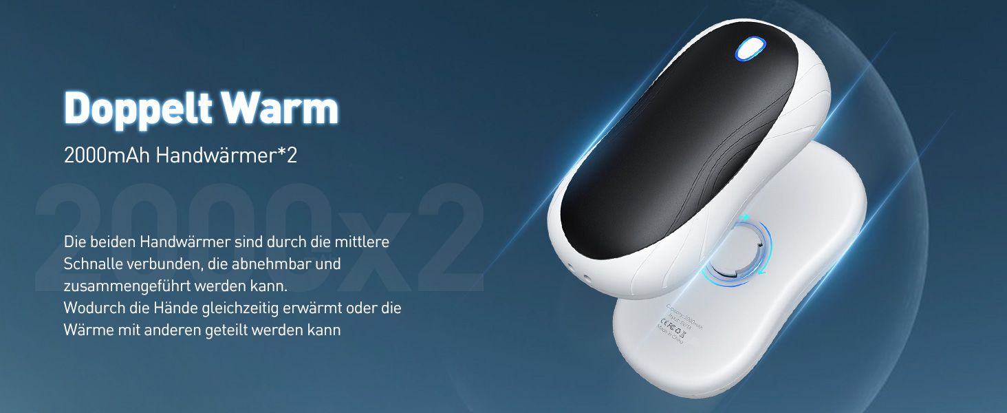 Електричні грілки для рук Cnkeeo 2 шт. з роздільним магнітним з'єднанням, Powerbank USB, 3 режими нагріву, для спорту, риболовлі, полювання, чорно-білі