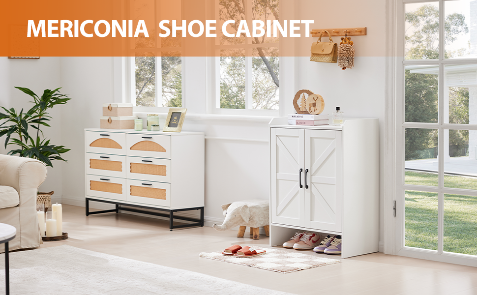 Шафа для взуття 5-ярусна в стилі фермерського дому з 2 дверцятами, самостійна шафа для взуття з регульованою полицею та металевими кутовими прикрасами для передпокою та коридору, біла