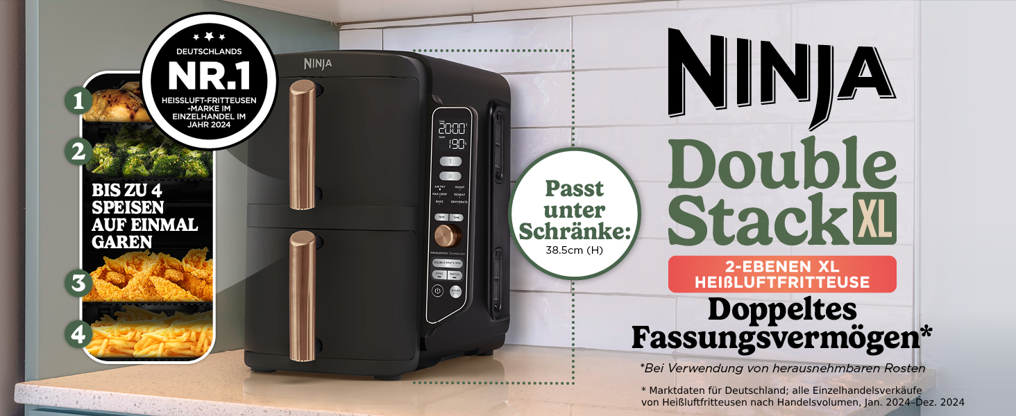Фритюрниця Ninja Foodi FlexDrawer Dual Zone Air Fryer AF500EUCP, 9.5L, 7-в-1, Чорний & Мідний, з антипригарним покриттям