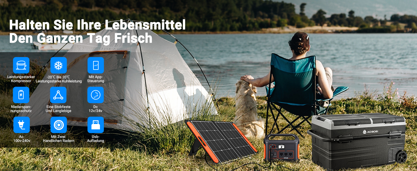 Компресорна холодильна сумка AAOBOSI з двома зонами, 115L, з Wi-Fi, USB, 12/24/240V, -20°C до 20°C для авто, вантажівки, човна, кемпінгу