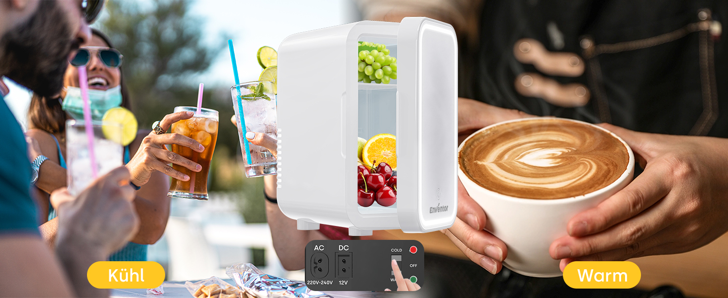Міні-холодильник Enventor 6л для косметики та напоїв, з LED-підсвіткою, 12V/220V, білий