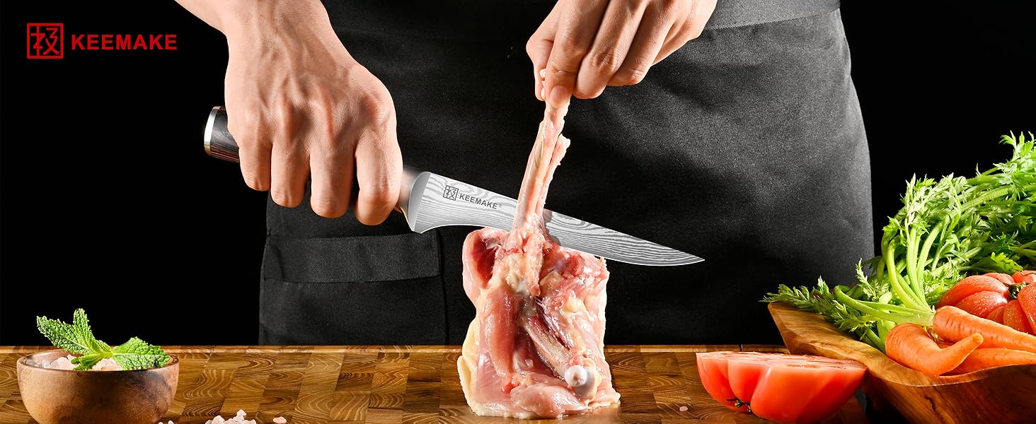 KEEMAKE Набір кухонних ножів: професійний ніж шеф-кухаря з захистом леза, універсальний ніж для м'яса, овочів та риби (15 см)