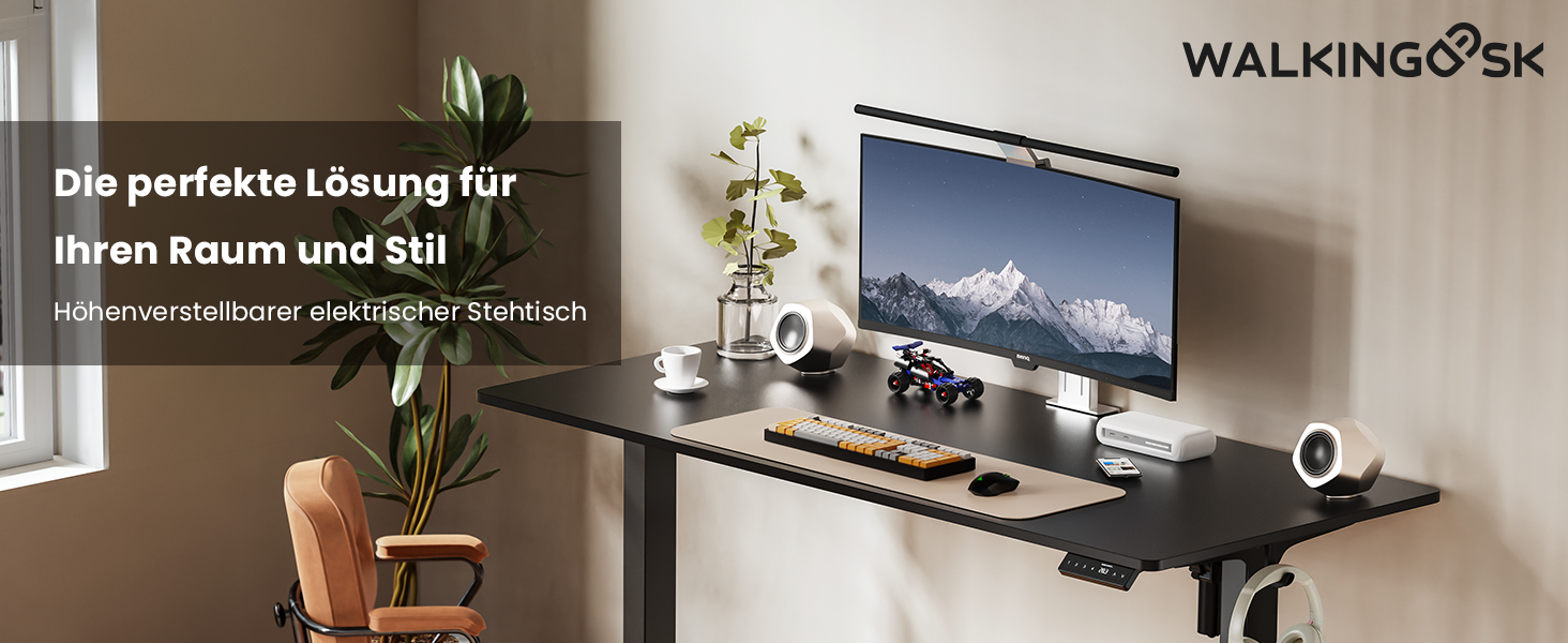 Регульований стіл WALKINGDESK для дому та офісу: електричний, 120 x 60 см, з 4 пам'яттю, з гачками, чорний