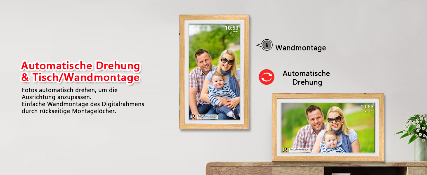 Цифровий фоторамка FRAMEO 21.5 дюймів з IPS LCD сенсорним екраном, Wi-Fi, 32 GB, USB/SD розширення, Auto-Rotate, для кріплення на стіну, жовтий