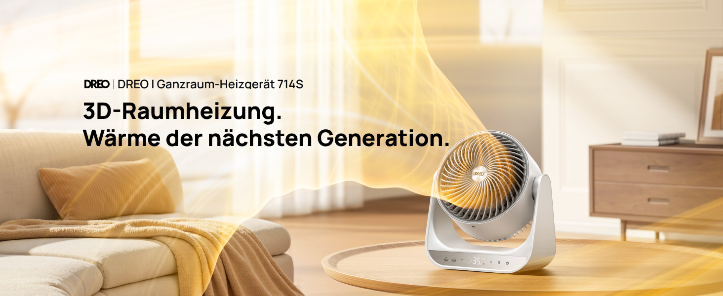 Електричний обігрівач Dreo 714S: 2000W, з пульт та термостат, 7 режимів, захист від перегріву та перекидання, білий, для дому