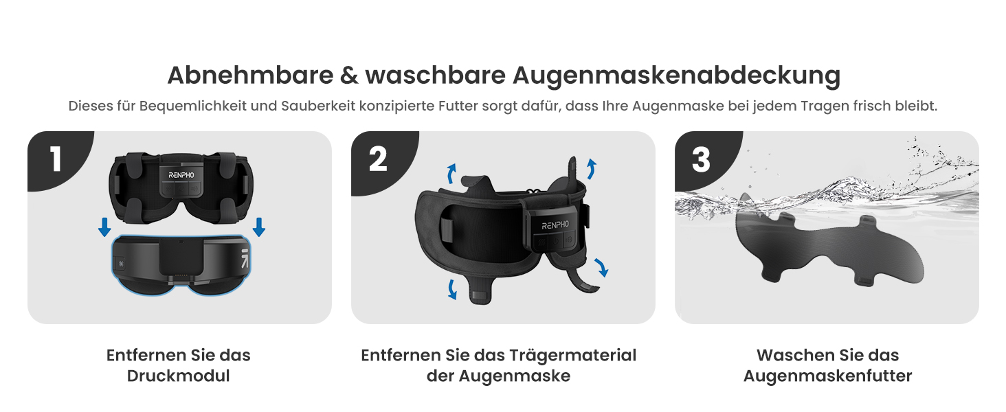 Масажер для очей RENPHO Eyeris 1 з підігрівом, вібрацією та Bluetooth, акумуляторний, для сухих очей, чорний