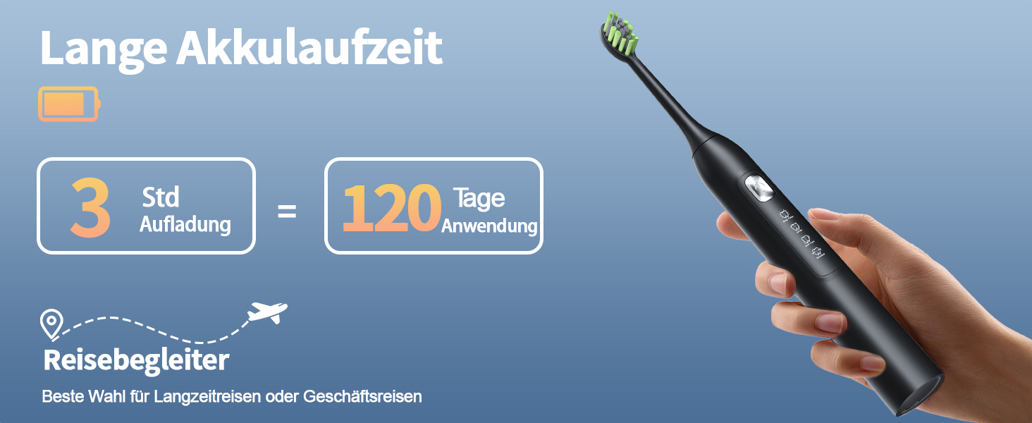 Електрична звукова зубна щітка Y05 2025 з 4 режимами, 42000 VPM, 6 насадок, 120 днів роботи, IPX7, таймер 2 хв, чорна