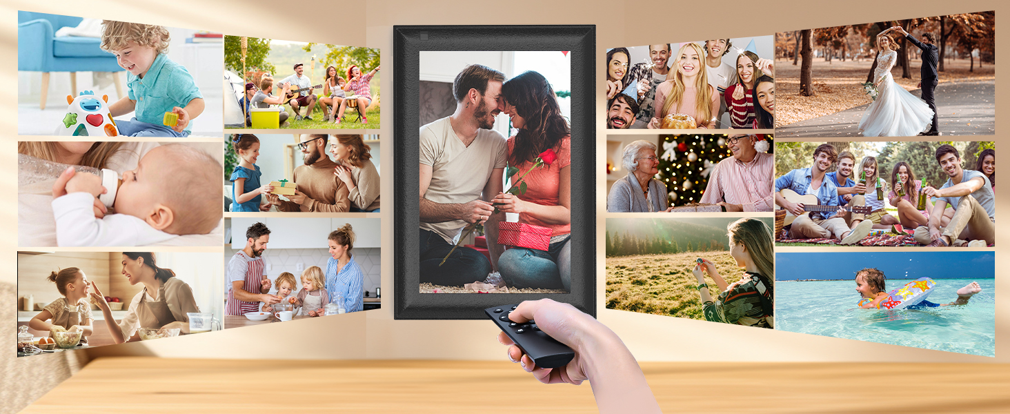 Цифровий фоторамка OBVHNUA 10.1' з 128 ГБ пам'яті, без Wi-Fi, IPS-дисплей 1280*800, відтворення фото, музики, відео, календар, USB/SD, настінний монтаж