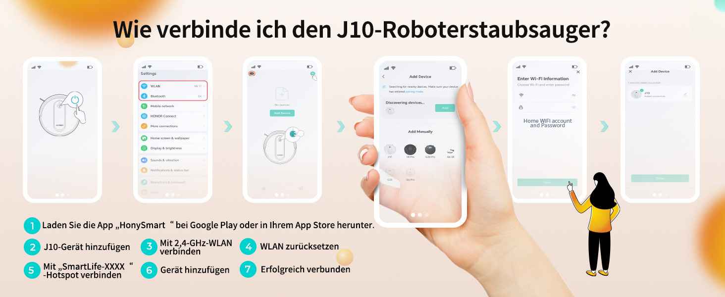 Робот-пилосос Airzeen J10 з функцією миття, 4000Pa, керування через додаток, для твердих підлог, видаляє шерсть тварин, білий