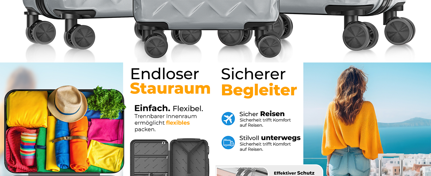 Набір валіз KESSER з 4 предметів, жорсткий корпус ABS, кодовий замок, ваги для багажу та дорожня сумка, колеса 360°, колір Petrol