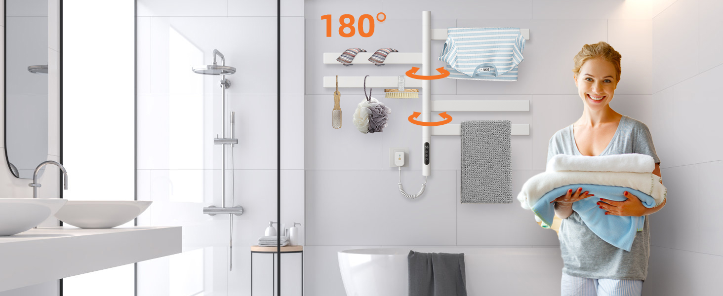 Електричний сушильник для рушників ZOYI 180° поворотний, 140W, сірий (настінний)